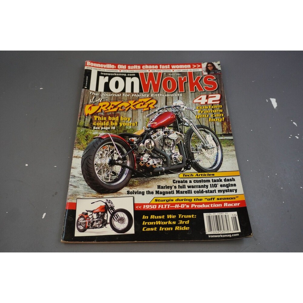 Iron Works Magazine August 2007 Harley Davidson Home Wrecker Custom Bobber Tech